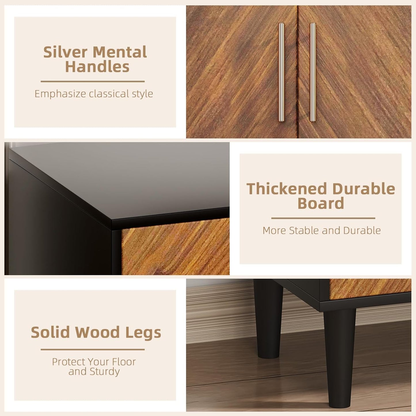 4 EVER WINNER 58" Coffee Bar Cabinet with Storage, Buffet Cabinet with 4 Large Doors, Storage Cabinet with Adjustable Shelves for Living Room, Kitchen, Black