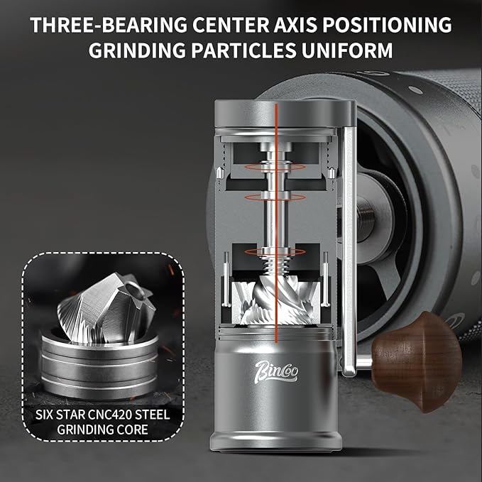 Bincoo Foldable Manual Coffee Grinder with External Adjustable Setting,Coffee Bean Grinder with Portable Storage Bag,Stainless Steel Burr Grinder Suitable for Home, Office and Travel for Use(Gray)