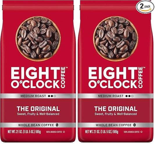 Eight O'Clock Coffee The Original, Medium Roast, Whole Bean Coffee, 21 Ounce, 100% Arabica, Kosher Certified (Pack of 2)
