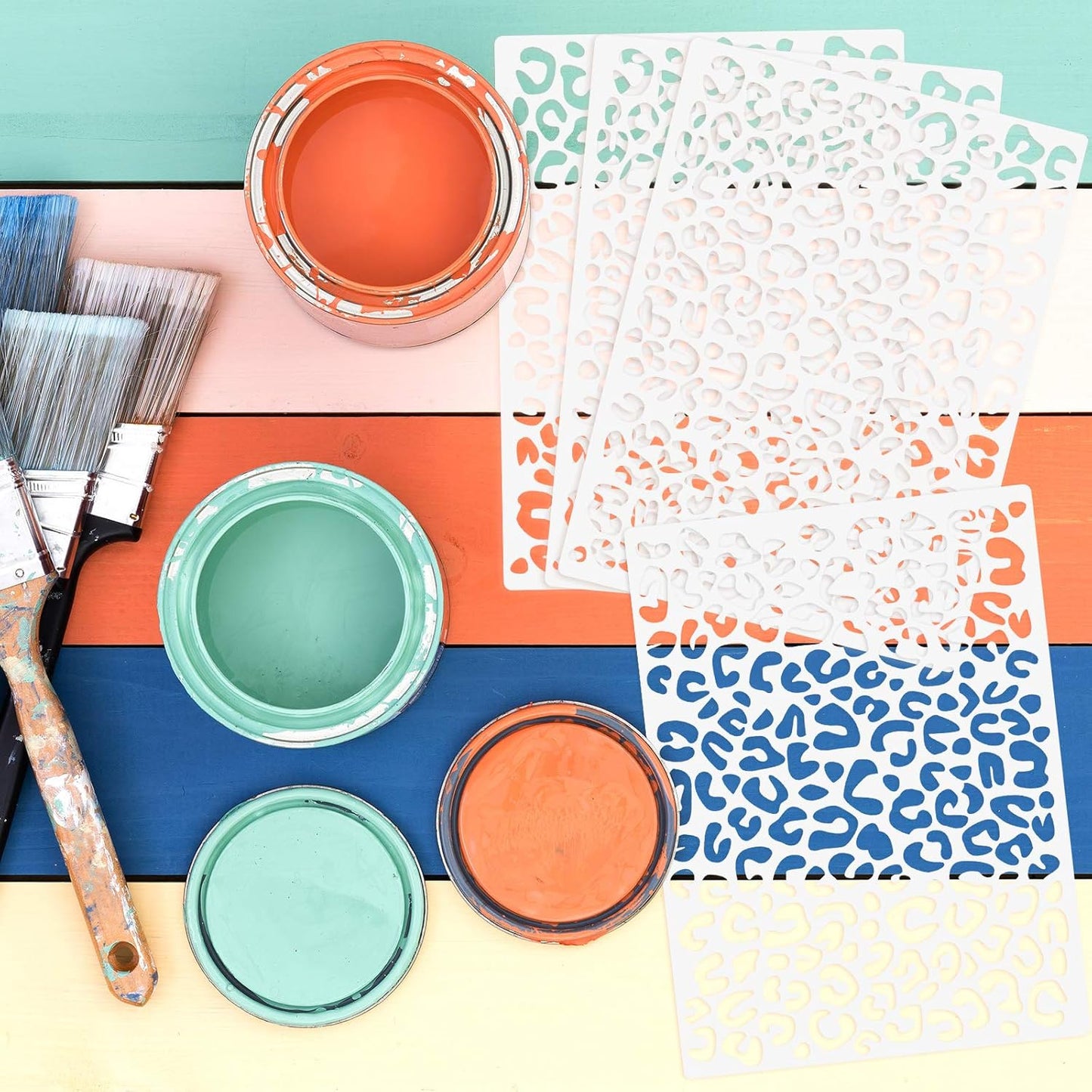 Zonon 4 Pieces Leopard Skin Stencil Reusable Cheetah Paint Stencil Template for Scrapbooking Fabric Drawing Tracing DIY Cake Furniture Wallpaper Floor Decor(8.3 x 11.7 Inch)