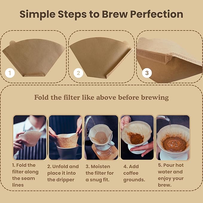 #4 Coffee Filters, 100 Count, Fits Ninja and Cuisinart 8-12 Cup Coffee Makers, Natural Unbleached Paper, No Blowout Design, Compatible with Pour Over Cones