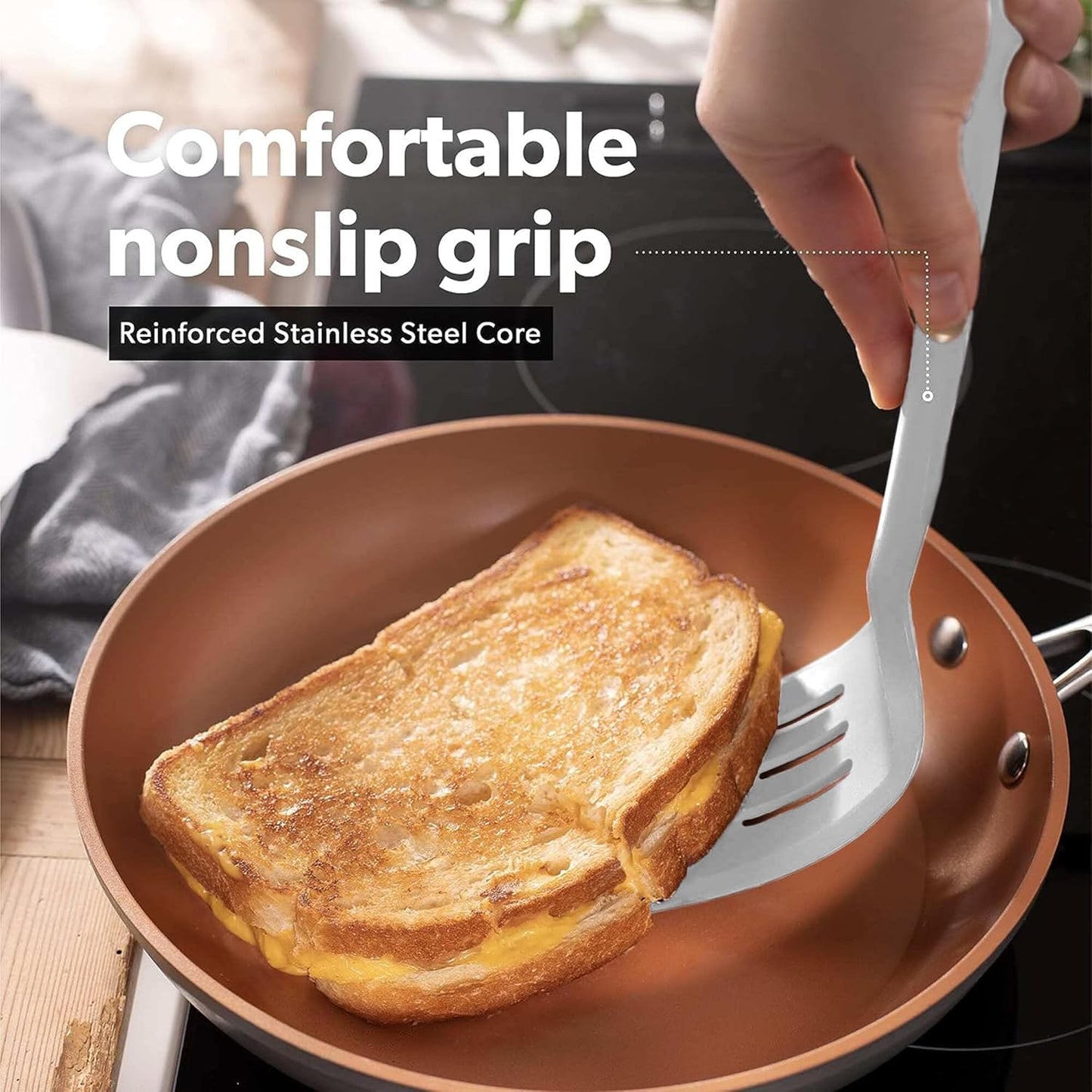 New DI ORO Seamless Series Moda 4-Piece Silicone Turner Spatula Set - 600°F Heat-Resistant Flexible Kitchen Spatulas for Nonstick Cookware - Flippers for Eggs & Pancakes - Utensils for Cooking (Stone)