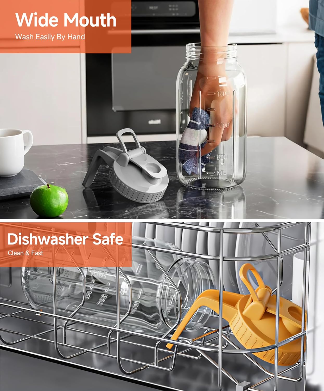 2 Quart Wide Mouth Glass Pitcher with Lid, 64oz Mason Jar Pitcher, Leak-proof Iced Tea Pitcher,Heavy Duty Container for Fridge Sweet Tea,Juice,Cold Brew Coffee,Breastmilk Storage Drinks-1PACK/Black