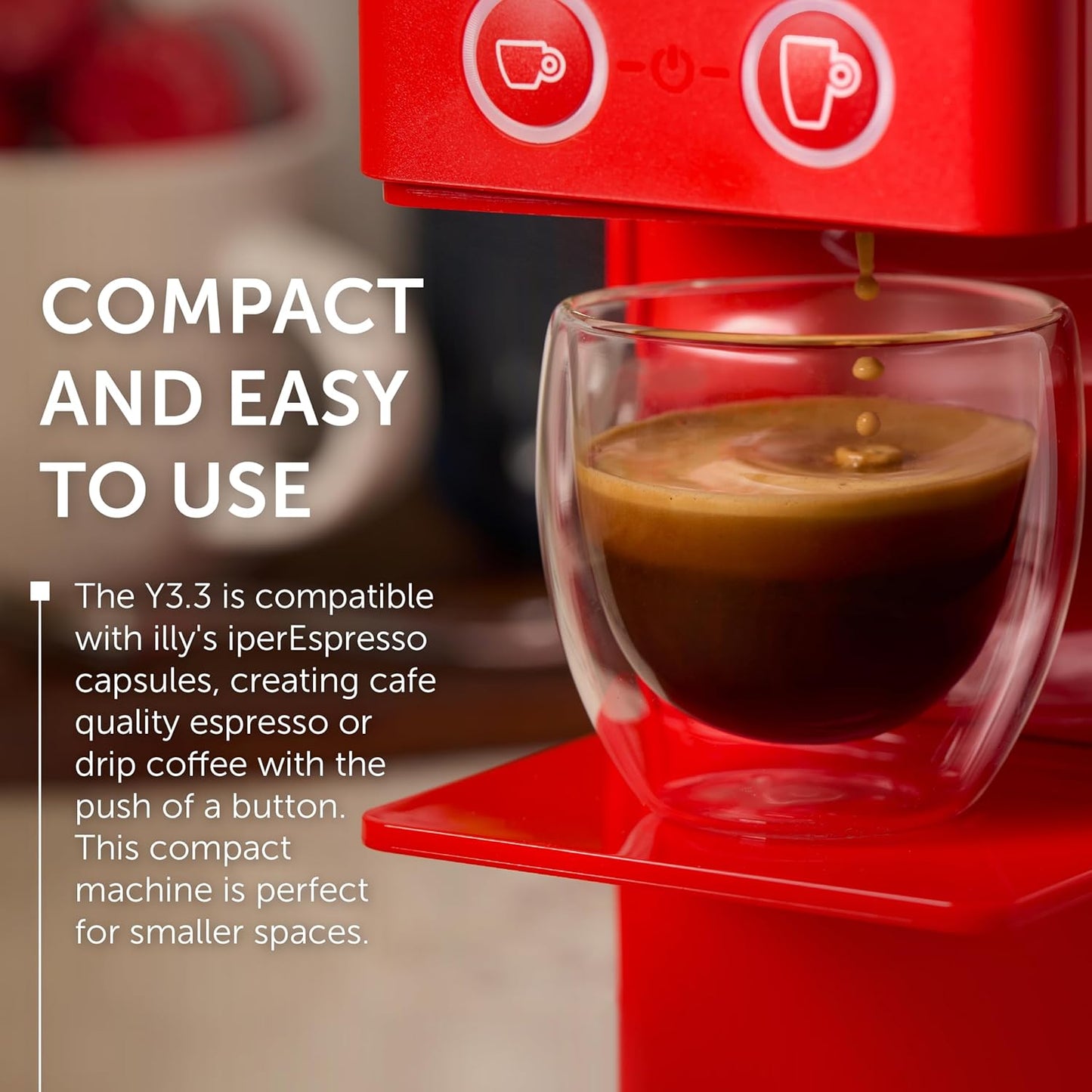 Illy Y3.3 Espresso Machine, Single Serve Coffee Machine for IperEspresso Capsules, Single Cup Espresso Maker (Red)