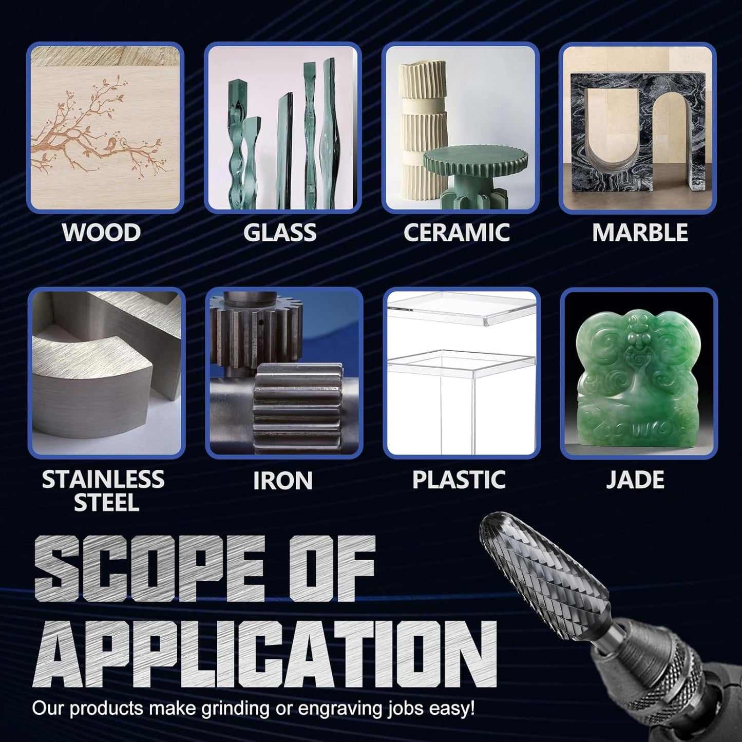 CATITO Arc Cylinder With Ball Top Die Grinder Bit, Cut Carbide Rotary Burr for Steel, Wood and Metal Working, Engraving, polishing and Cleaning