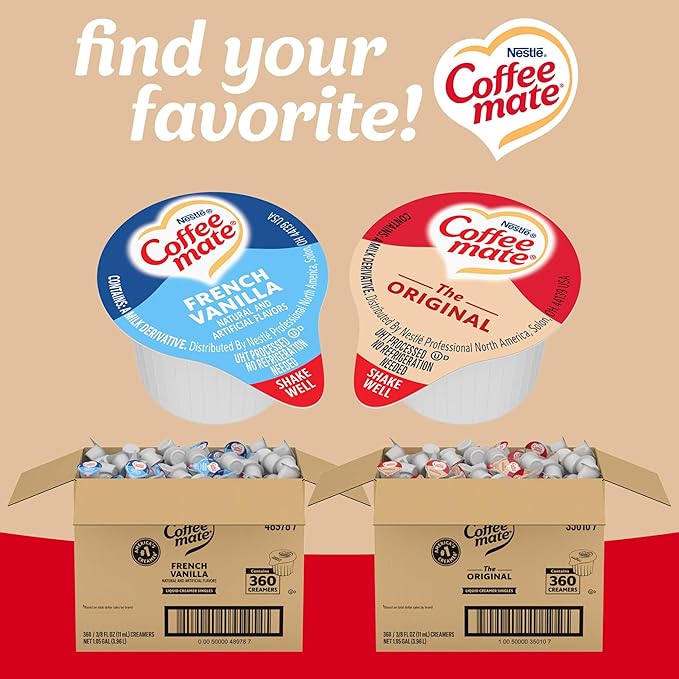 Nestle Coffee mate Coffee Creamer, Original, Liquid Creamer Singles, Non Dairy, No Refrigeration, 0.375 fl oz Tubs (Pack of 360)