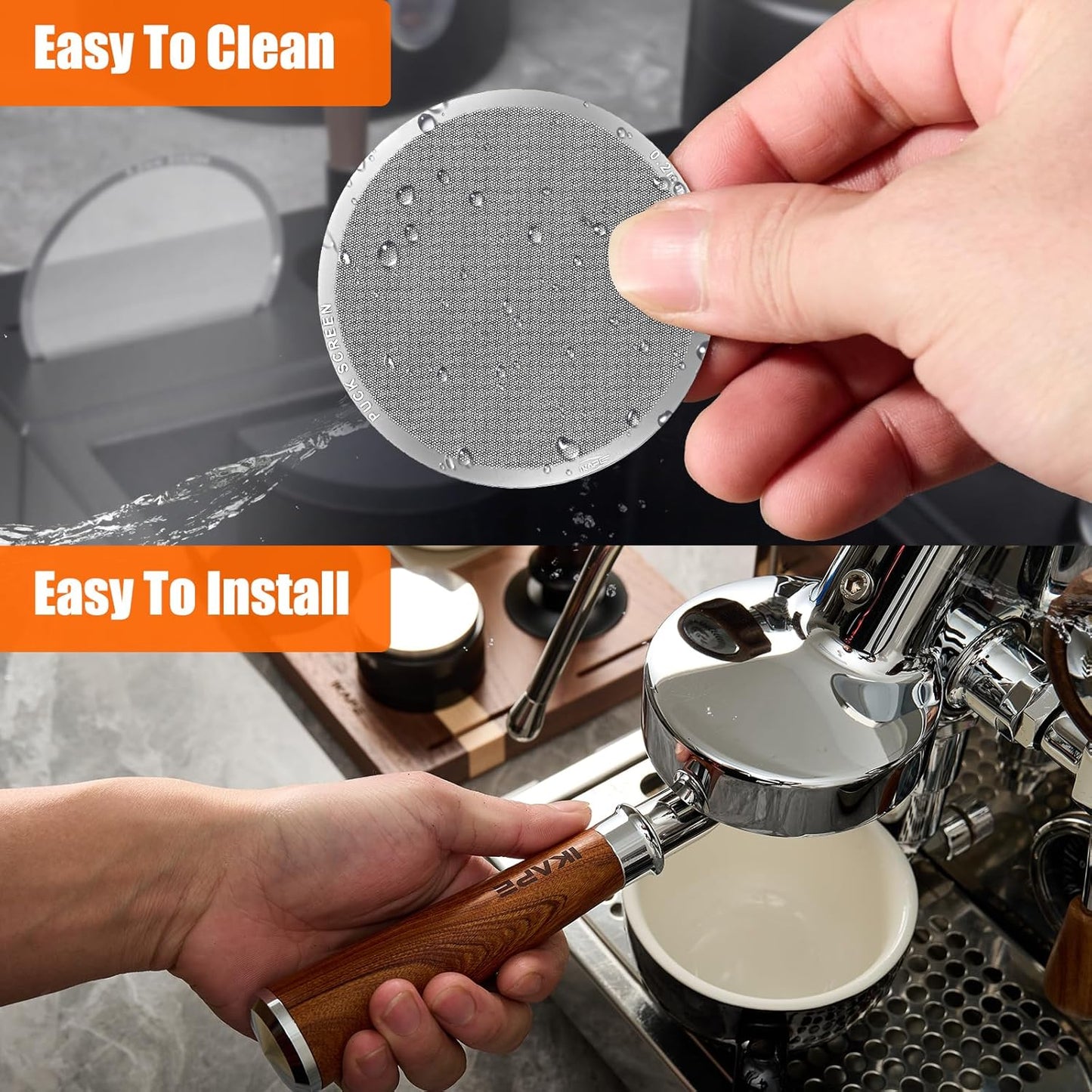 IKAPE 58.5mm Espresso Puck Screen, 0.2mm Thickness, Reusable Metal Ultra-thin & Ultra-light Coffee Filters, Food-grade 316 Stainless Steel Coffee Puck Screen for Espresso Baristas