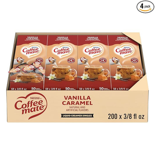Nestle Coffee mate Coffee Creamer, Vanilla Caramel, Liquid Creamer Singles, Non Dairy, No Refrigeration, 0.375 fl oz Tubs (Pack of 200)