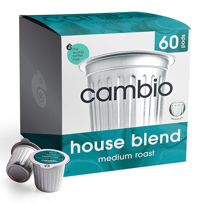 Cambio Roasters House Blend Coffee Pods - New Aluminum Pods, Organic Coffee K Cups, Medium Roast K Cup Coffee, Works With Keurig, 60 Count