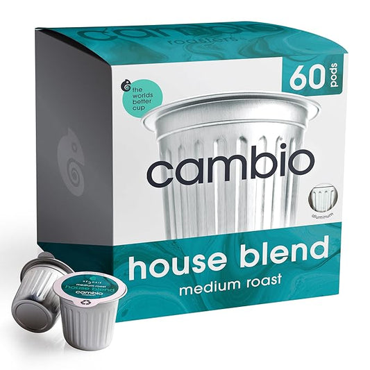 Cambio Roasters House Blend Coffee Pods - New Aluminum Pods, Organic Coffee K Cups, Medium Roast K Cup Coffee, Works With Keurig, 60 Count