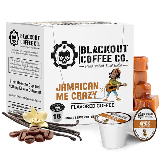 Blackout Coffee Jamaican Me Crazy Flavored Pods, Freshly Roasted in the USA - K-Cup Compatible Single-Serve Pods (18 Count)