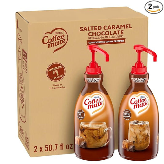 Nestle Coffee mate Coffee Creamer, Salted Caramel Chocolate, Concentrated Liquid Pump Bottle, Non Dairy, No Refrigeration, 50.7 oz (Pack of 2)