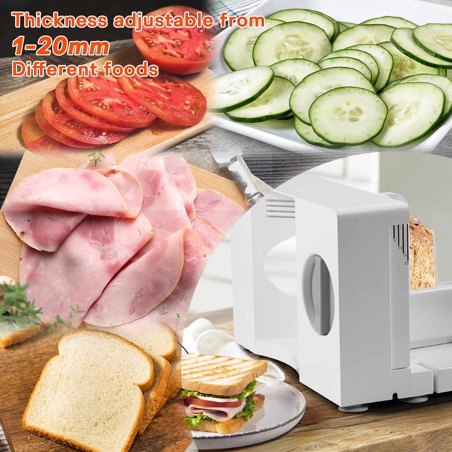 CUSIMAX Meat Slicer for Home,Foldable Meat Slicer with Child Safety Switch and 2 Removable Blades,Electric Deli Slicer Adjustable Thickness 0-20mm for Cut Meat,Cheese,Bread,Fruit,Storage Bag