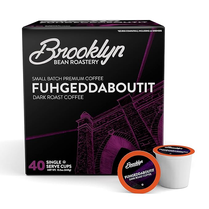 Brooklyn Beans Fuhgeddaboutit Gourmet Coffee Pods - Compatible with Keurig 2.0 K Cup Brewers, 40 Count, Bold and Rich Dark Roast