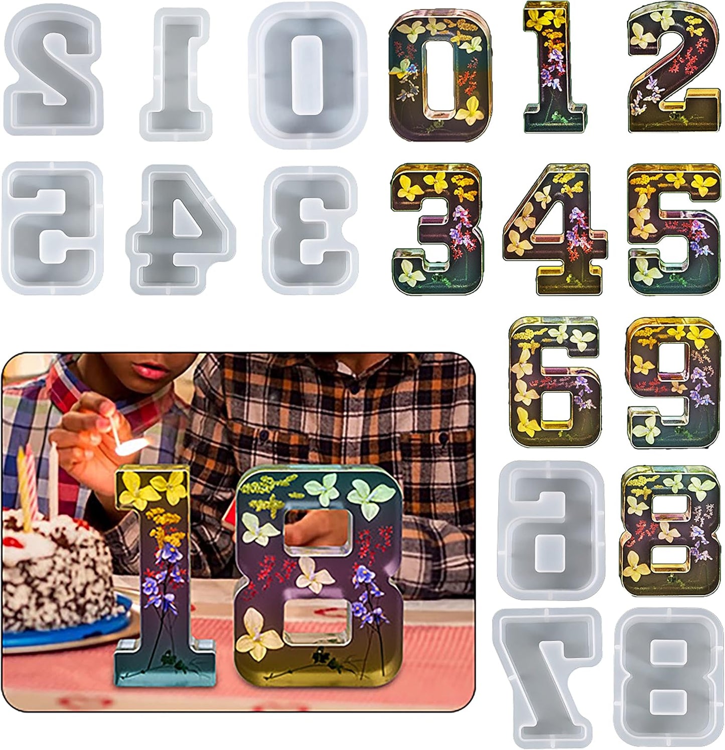 ESEDAGE 7 inch Number Resin Mold 7 Inches 9 Pack Arabic Alphabet Mold 0-9 Alphabet Mold Silicone Mold for Resin Handmade Letter Resin Casting Mold Alphabet Soap Making Molds