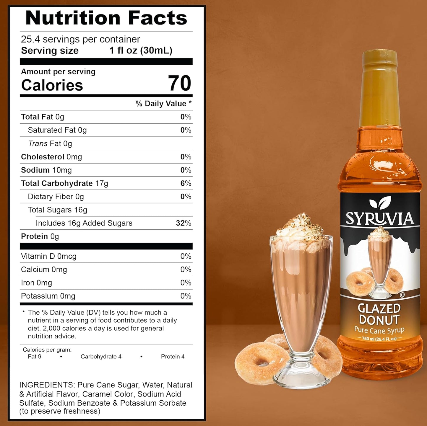 Syruvia Glazed Donut & Butterscotch Coffee Syrup - 25.4 fl oz Premium Coffee Flavoring Syrup. No Coloring, Kosher, and Gluten-Free. Perfect for Drinks, Sodas, Shakes, Desserts, & More.