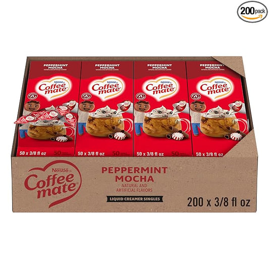 Nestle Coffee mate Coffee Creamer, Peppermint Mocha, Liquid Creamer Singles, Non Dairy, No Refrigeration, 0.375 fl oz Tubs (Pack of 200)