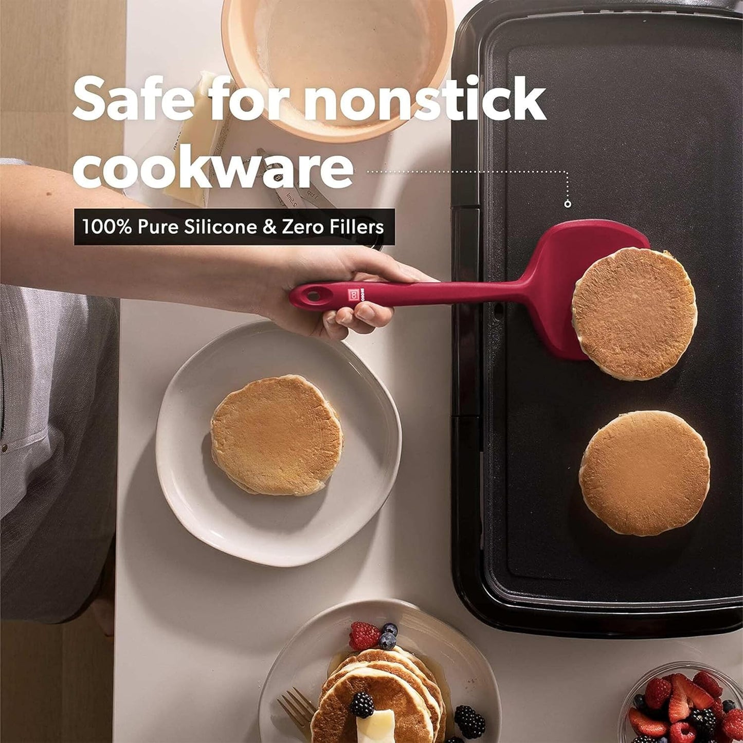 New DI ORO Seamless Series Moda 4-Piece Silicone Turner Spatula Set - 600°F Heat-Resistant Flexible Kitchen Spatulas for Nonstick Cookware - Flippers for Eggs & Pancakes - Utensils for Cooking (Red)