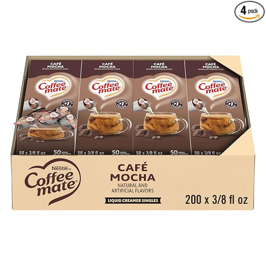 Nestle Coffee mate Coffee Creamer, Cafe Mocha, Liquid Creamer Singles, Non Dairy, No Refrigeration, 0.375 fl oz Tubs (Pack of 200)
