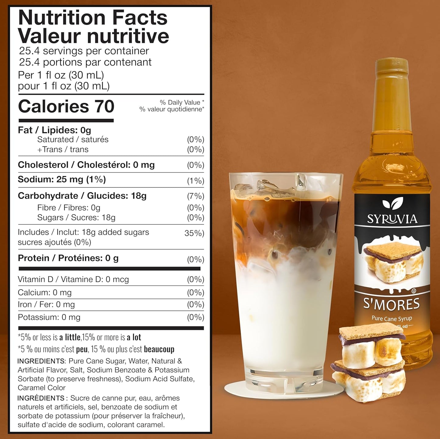 Syruvia Chocolate Chip Cookie Dough & S’mores Coffee Syrup - 25.4 fl oz Premium Coffee Flavoring Syrup. Kosher and Gluten-Free. Perfect for Drinks, Sodas, Shakes, Desserts, & More.