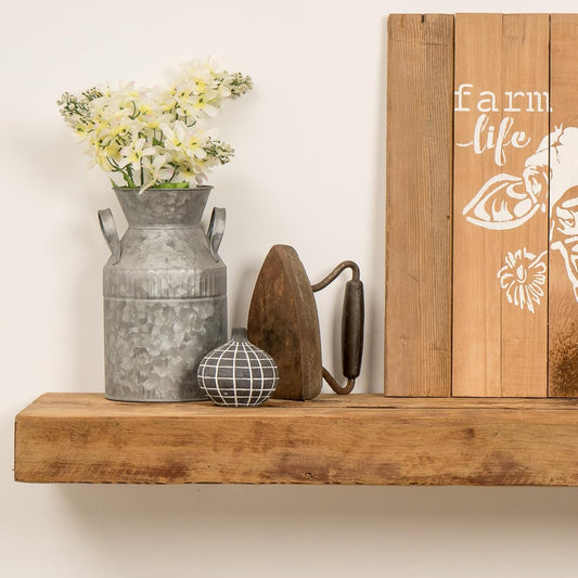 Modern Timber Craft Reclaimed Wood Fireplace Mantel Shelf | Solid Rustic American Barnwood with Floating Shelf Brackets | 2.75" Thickness | 84" L x 8" D, Rustic Original - Unfinished