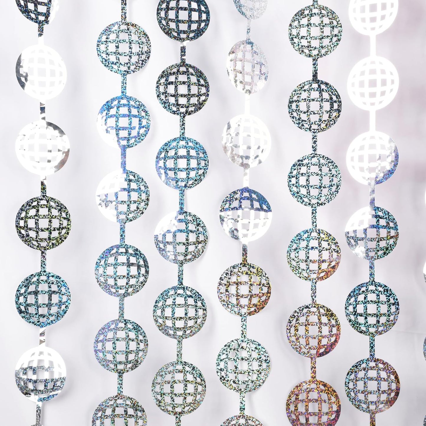 BRAVESHINE Hanging Balls Party Streamers Backdrop - 2 Pack Silver Tinsel Foil Curtain Photo Fringe Backdrop for 70s 80s Party, Birthdays, Bachelorette, Engagement, Music, Dance,New Years Decorations