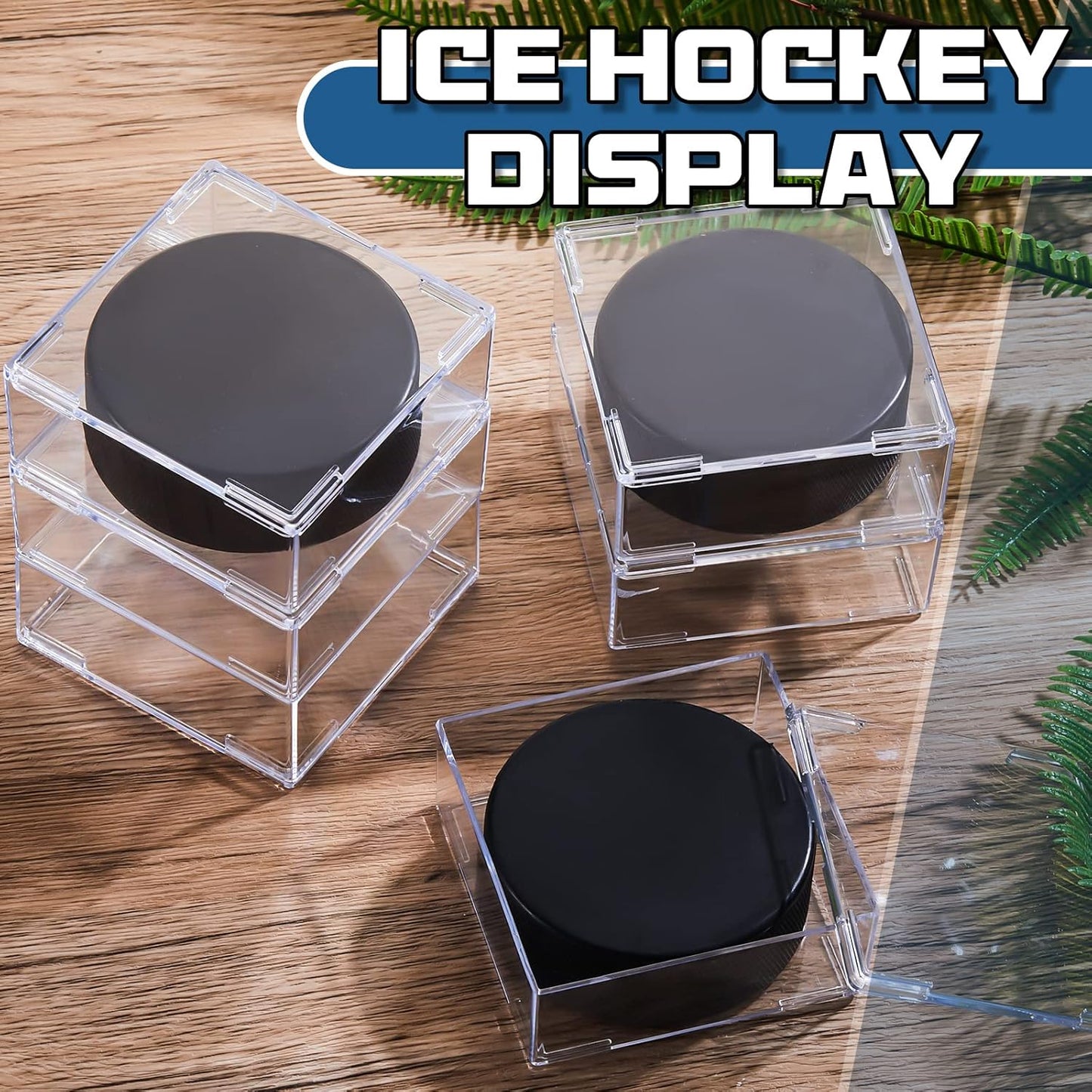 Marsui Hockey Puck Display Case Cube Acrylic Square Hockey Puck Holder Snap Design Plastic Holder for Displaying, Clear, 3.13 x 3.13 x 1.3 Inches