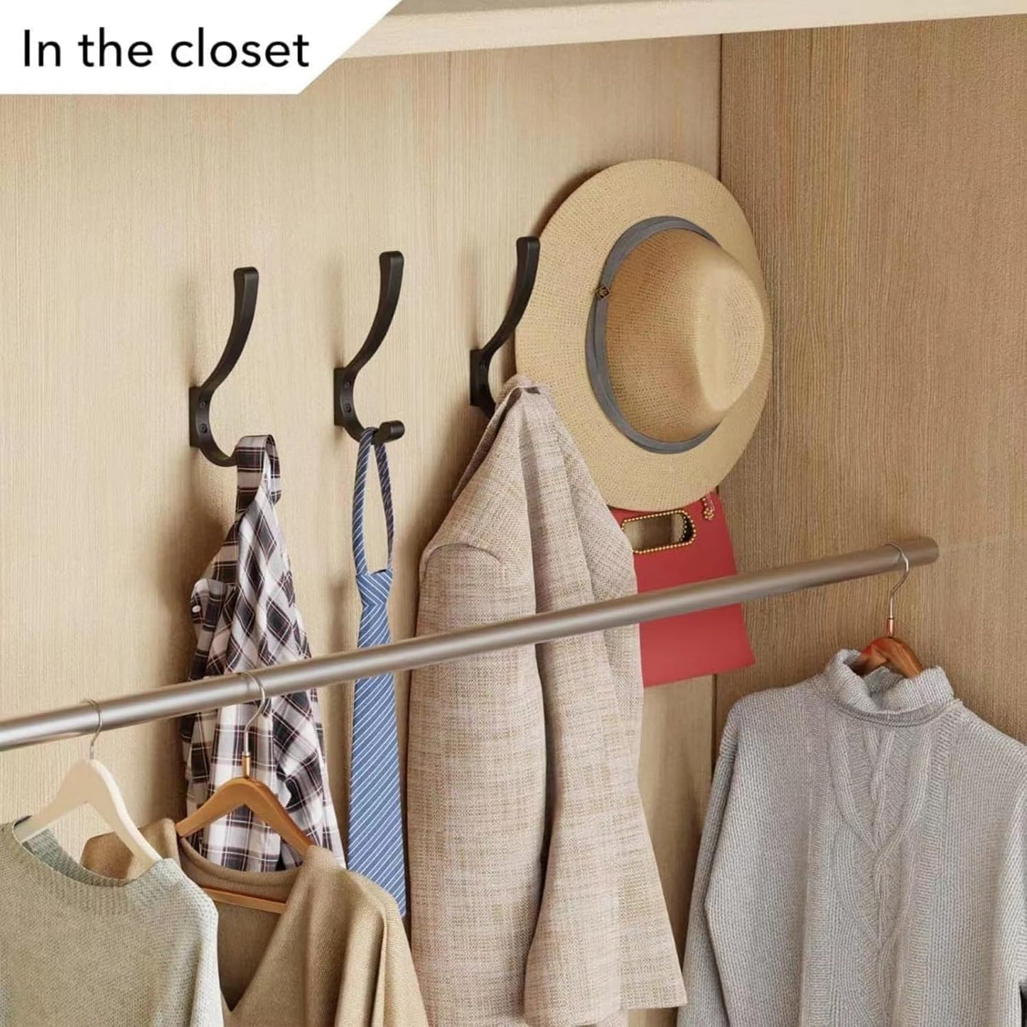 12 Pack Hanging Coat Hooks Wall Mount, Coat Hanger Wall Hangers, Metal Hooks for Hanging Heavy Duty, Screw in Hooks for Hanging Towels, Clothes, Backpack, Hat, Bag, Jacket, Key, Robe, Backpack Black