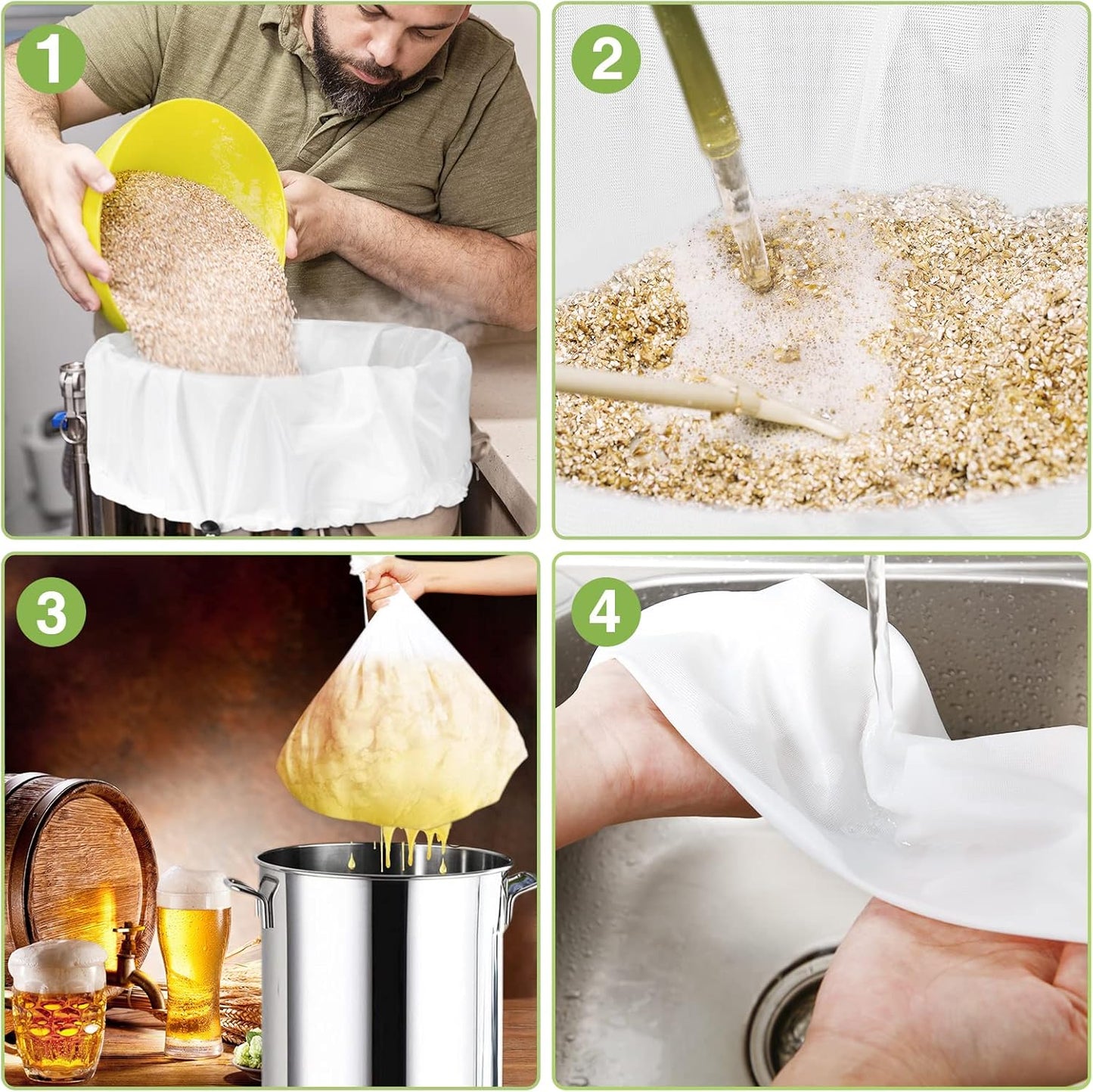 Chumia 5 Pack Brew Bags Reusable Extra Large 26 x 22'' Fine Mesh Strainer Cold Brew Filters Drawstring Cheese Cloth Straining Bags Wine Making Supplies for Fruit Cider Beer