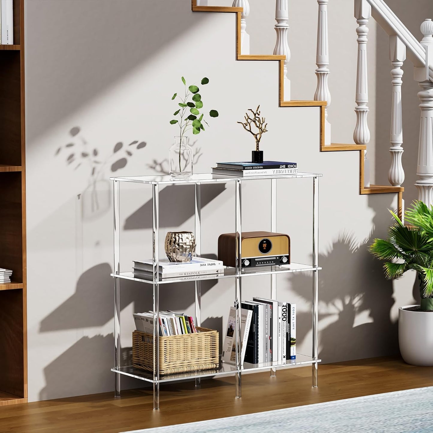 Acrylic Side Table Clear 3-Tier End Table for Living Room, Office, Hallway, Bedroom Small Bedside Table (8mm 31.7" high)