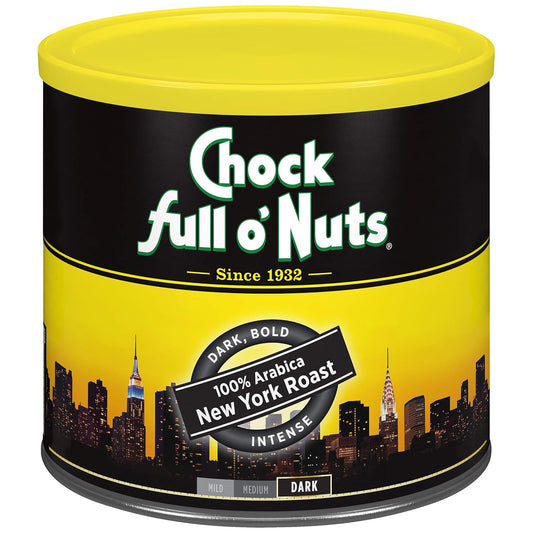 Chock Full o’Nuts New York Roast, Dark Roast Ground Coffee – Gourmet Arabica Coffee Beans – Bold, Full-Bodied and Intense Coffee (23 Oz. Can)