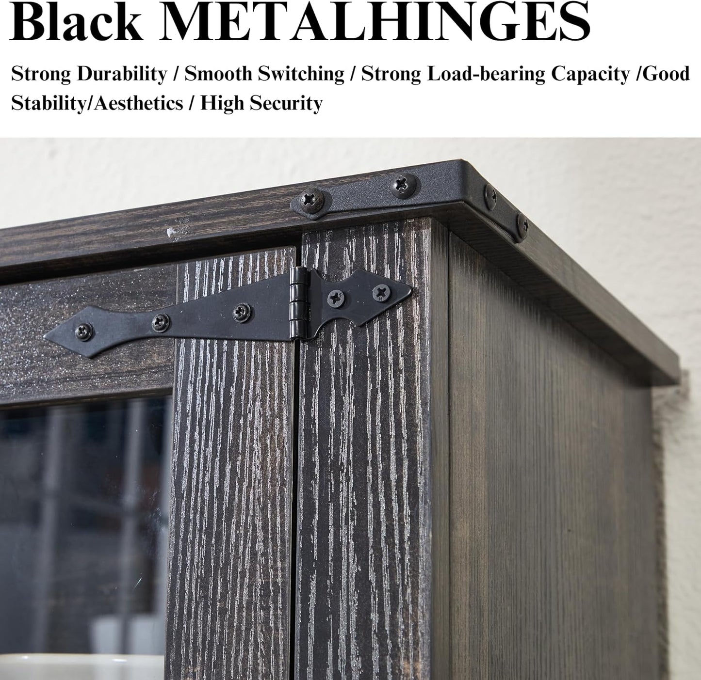 Coffee Bar Cabinet with Sliding Barn Doors 71'' Farmhouse Pantry Cabinet with Drawers & Wine Glass Rack Rustic Buffet Cabinet for Kitchen, Black