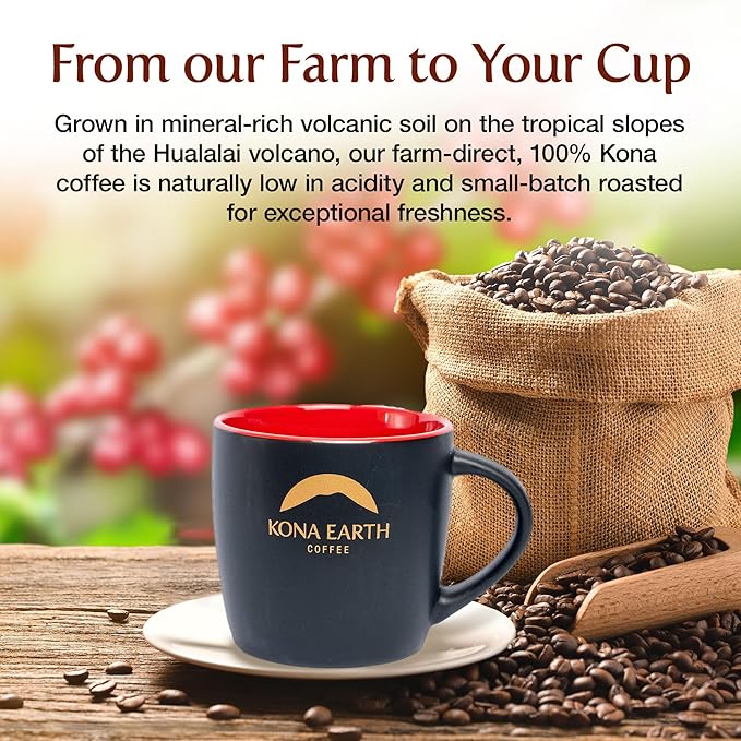 KONA EARTH 100% Kona Premium Coffee, Medium Roast, Whole Bean, 1 lb (16oz) Farm-Direct Authentic Hawaiian Kona Coffee beans from Hawaii’s Big Island, Micro-Batch-Roasted