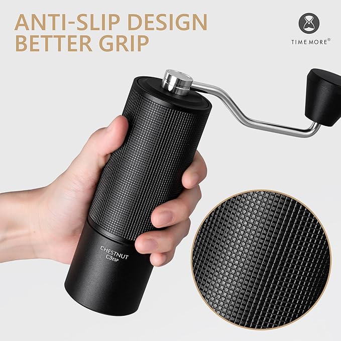 Chestnut C3 ESP Manual Coffee Grinder TIMEMORE, Hand Coffee Grinder with Internal Adjustable Grind Setting, Stainless Steel S2C Conical Burr Coffee Grinder, for Espresso to French Press - Black