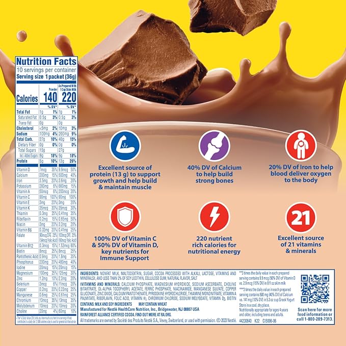 Carnation Breakfast Essentials Powder Drink Mix, Rich Milk Chocolate, 10 Count Box of 1.26 Ounce Packets (Pack of 6)