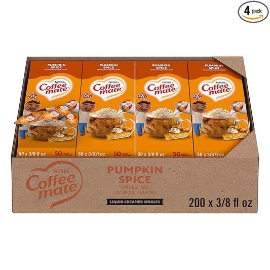 Nestle Coffee mate Coffee Creamer, Pumpkin Spice, Liquid Creamer Singles, Non Dairy, No Refrigeration, 0.375 fl oz Tubs (Pack of 200)