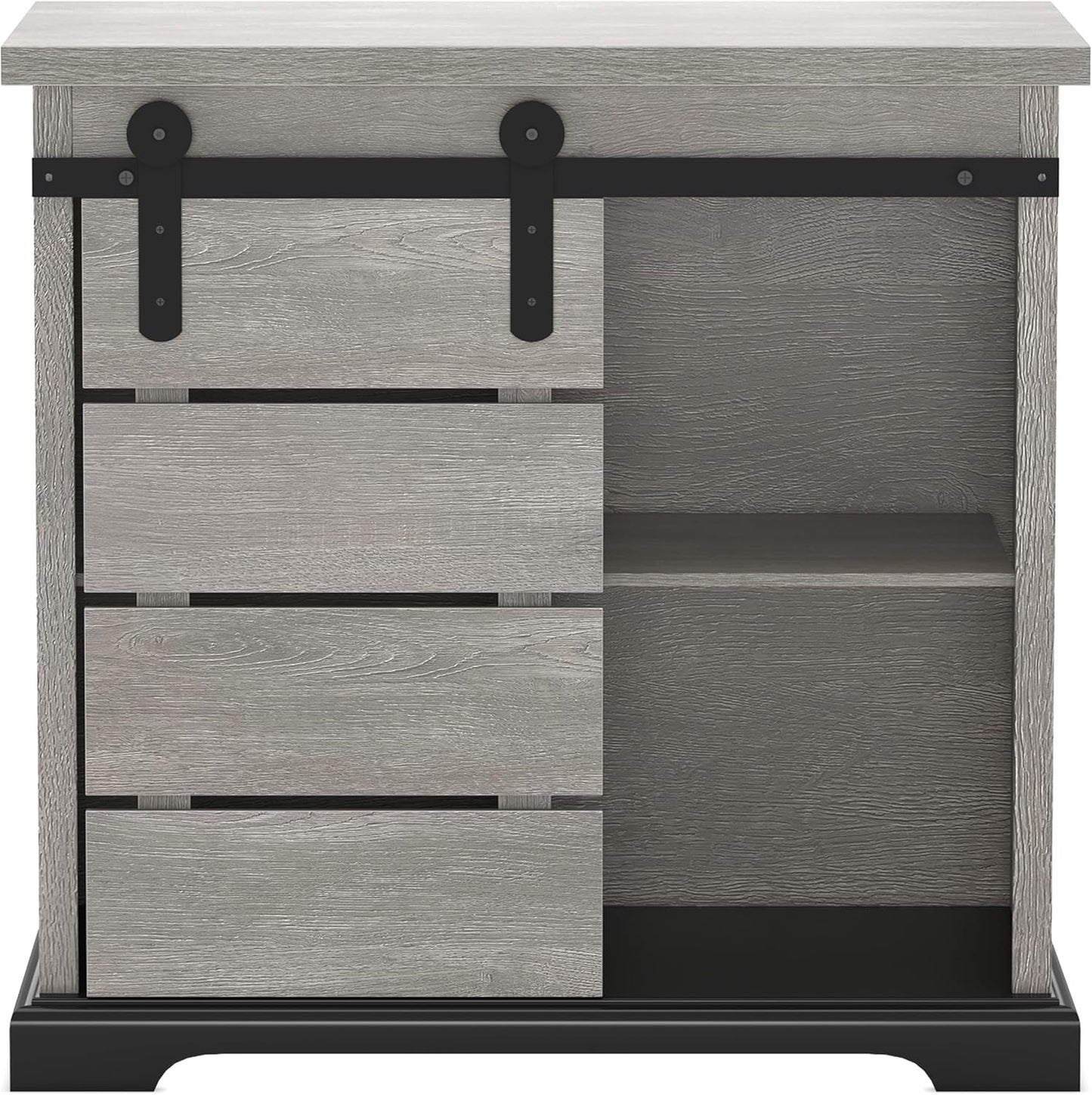 NSdirect Sideboard Coffee Bar Cabinet,Modern Farmhouse Buffet Station Sliding Barn Door Storage Credenza Console with Slat and Shelf Entryway Storage Cabinet Kitchen Dining Living Room, White