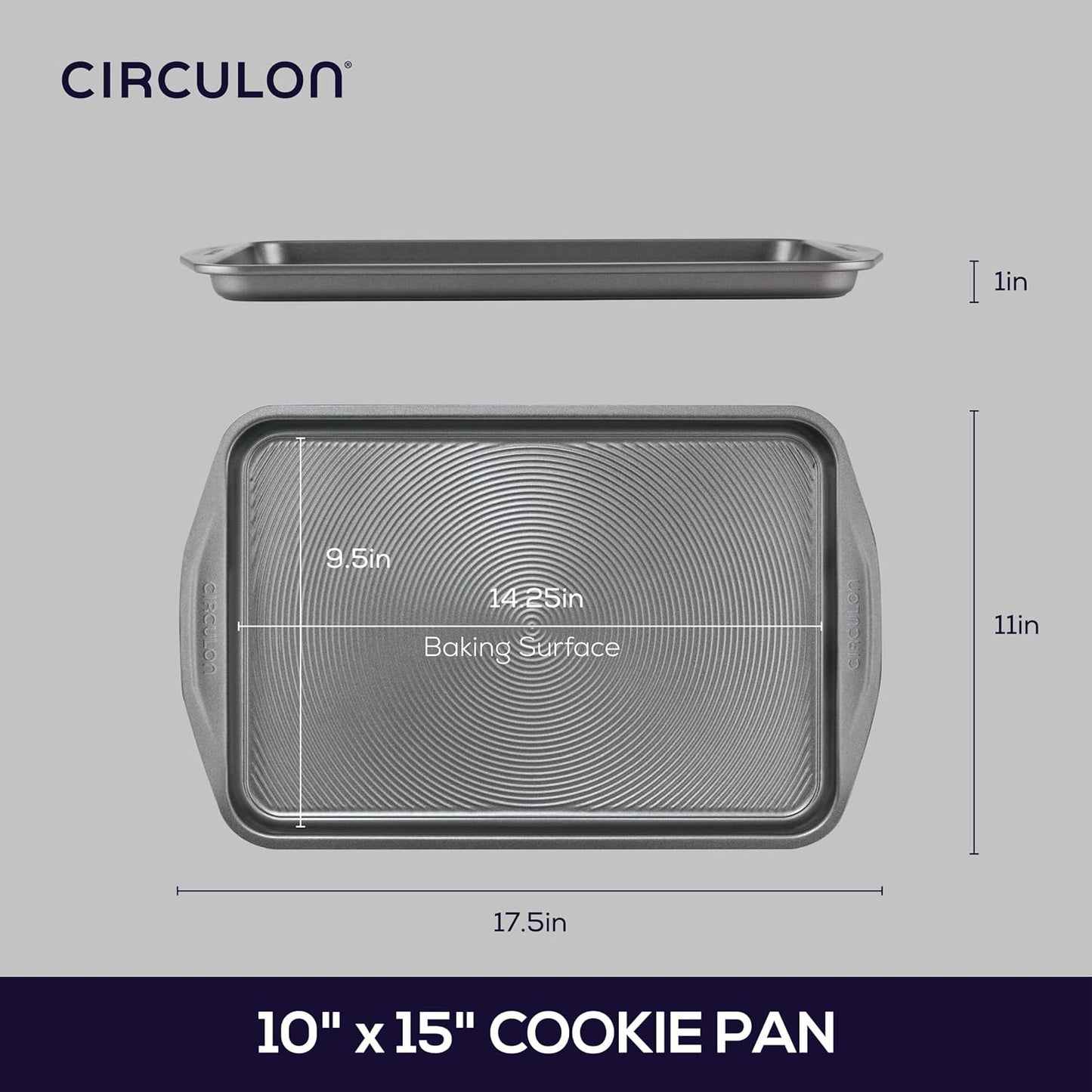Circulon Total Bakeware Nonstick Cookie Baking Sheet, 10" x 15", Dark Gray