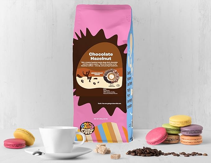 Crazy Cups Flavored Ground Coffee, Hazelnuts, Medium Roast Coffee, For Brewing Flavored Hot or Iced Coffee, 10 oz Bag