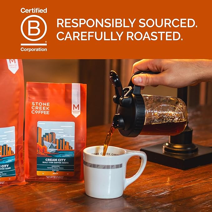 Stone Creek Coffee Medium Roast Whole Bean Coffee – 2 LB (Pack of 1) – Specialty Smooth and Sweet Fresh Roasted Coffee Beans with Fruity/Chocolate Tasting Notes, Cream City