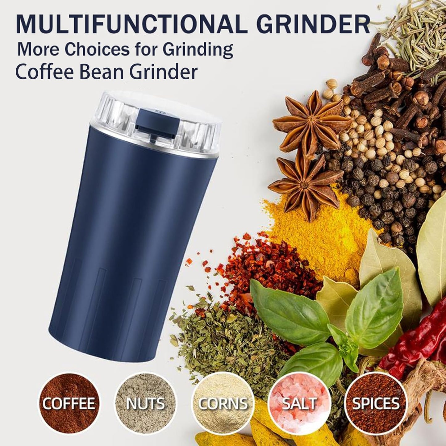 Electric Coffee Grinder, coffeeBean and Spice Grinder,300w powerful power portable With Heavy-DutyStainless Steel Grind Blades