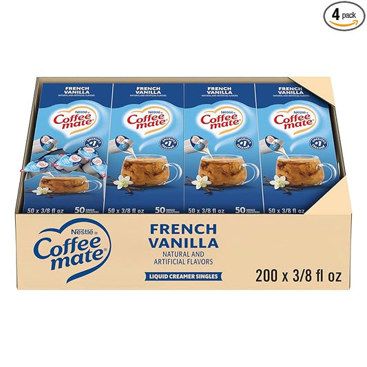 Nestle Coffee mate Coffee Creamer, French Vanilla, Liquid Creamer Singles, Non Dairy, No Refrigeration, 0.375 fl oz Tubs (Pack of 200)