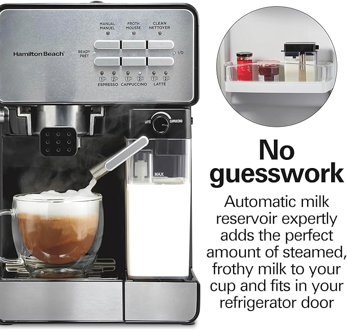 Hamilton Beach Slide and Lock Espresso Machine, Programmable Coffee Maker for Café-Quality Cappuccino & Latte, 15 Bar Pump, Milk Frother Steamer Wand, 70 oz. Removable Reservoir, Black (40750)