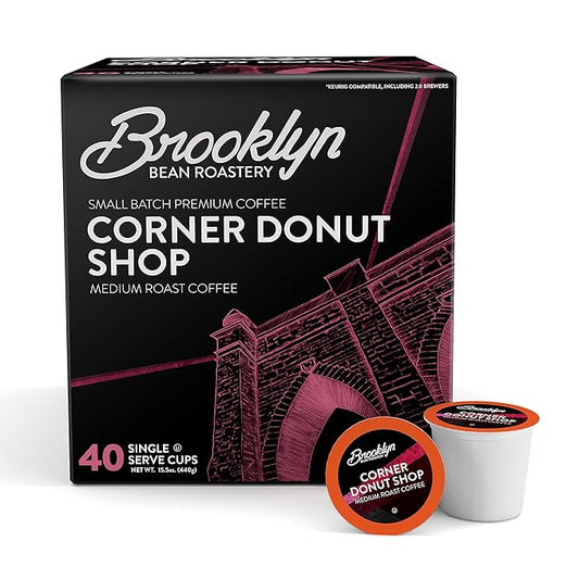 Brooklyn Beans Corner Donut Shop Gourmet Coffee Pods - Compatible with Keurig K Cup Brewers Including 2.0 Machines, 40 Count, Classic Donut Shop