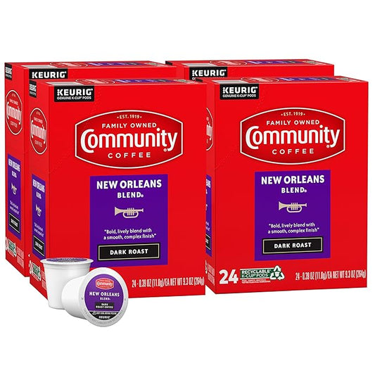 Community Coffee New Orleans Blend 96 Count Coffee Pods, Special Dark Roast, Compatible with Keurig 2.0 K-Cup Brewers, 24 Count (Pack of 4)