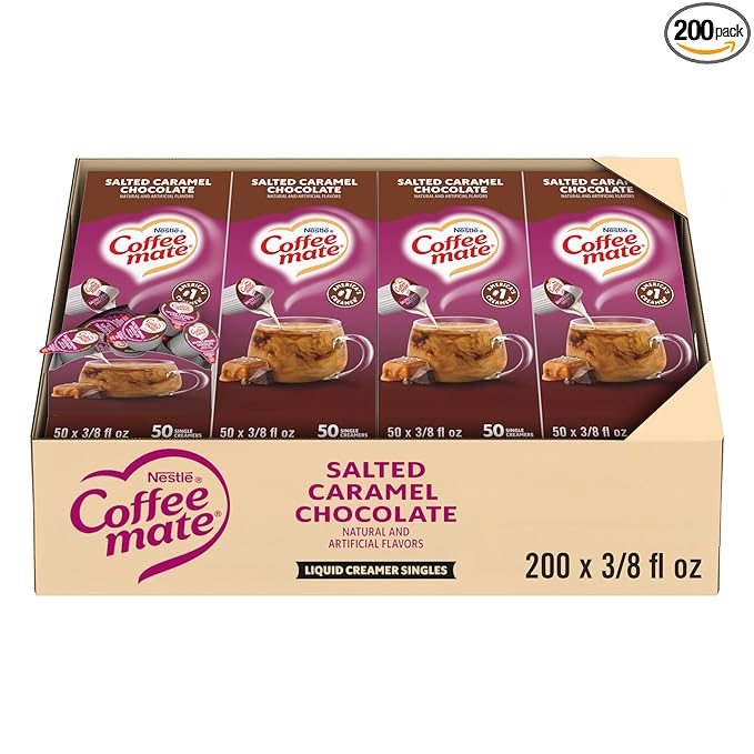 Nestle Coffee mate Coffee Creamer, Salted Caramel Chocolate, Liquid Creamer Singles, Non Dairy, No Refrigeration, 0.375 fl oz Tubs (Pack of 200)