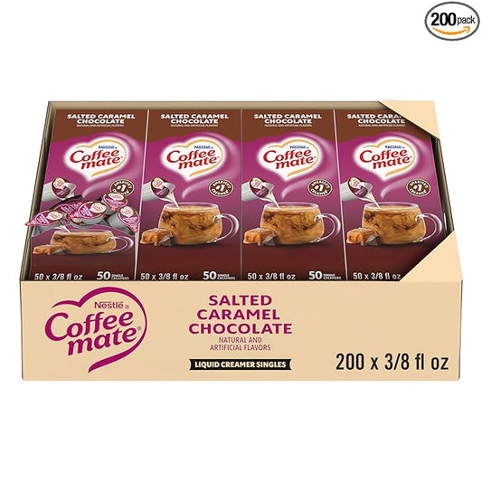 Nestle Coffee mate Coffee Creamer, Salted Caramel Chocolate, Liquid Creamer Singles, Non Dairy, No Refrigeration, 0.375 fl oz Tubs (Pack of 200)