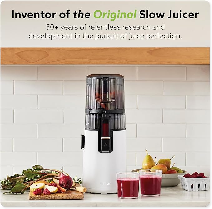 Hurom H70 Cold Press Juicer Machine, Easy to Clean Masticating Slow Juicer, Ideal Balance of Size and Function, Compact, Strainer Free, Self Feeding, Hands Free, with Wide Mouth Hopper (Black)