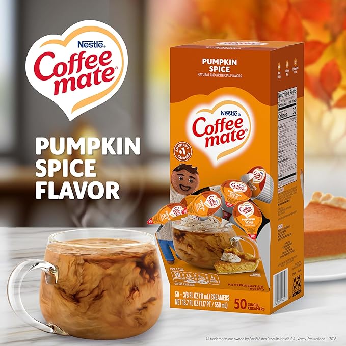 Nestle Coffee mate Coffee Creamer, Pumpkin Spice, Liquid Creamer Singles, Non Dairy, No Refrigeration, 0.375 fl oz Tubs (Pack of 200)