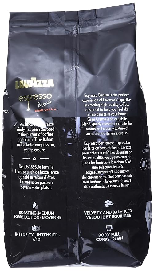 Lavazza Espresso Barista Gran Crema Whole Bean Coffee Blend, Medium Espresso Roast, 1 kg Bag - Chocolate and Spicy Aroma